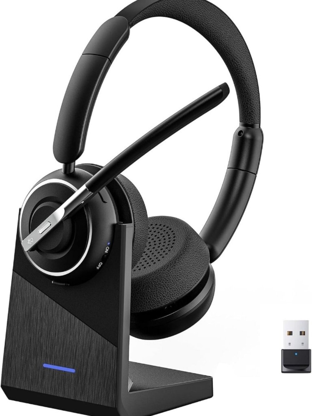 Wireless Noise Cancelling Headset with Microphone, Bluetooth Headphones for Work